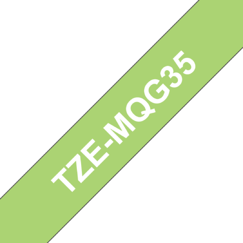 CINTA BROTHER TZe-MQG35 12mm x 5mts BLANCO/VERDE LIMA