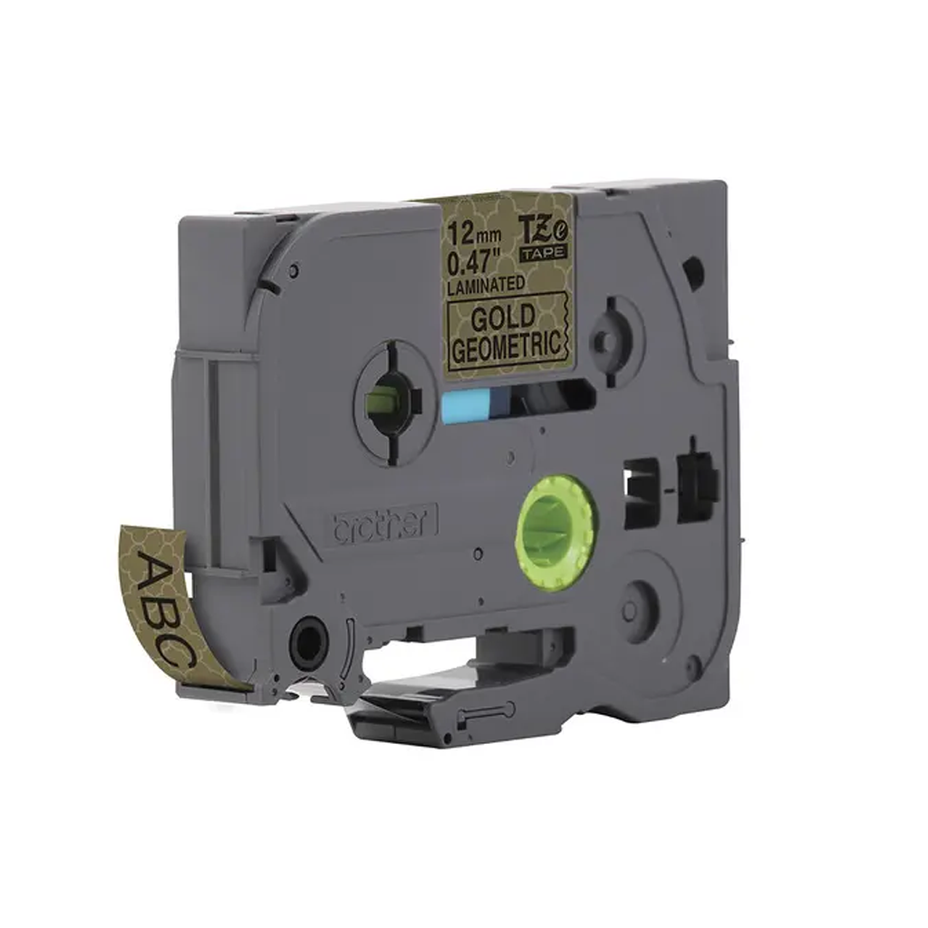 CINTA BROTHER TZe-MPGG31 12mm x 4mts NEGRO/DORADO GEOMÉTRICO 