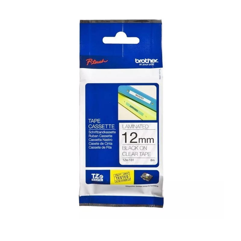 CINTA BROTHER TZe-131 12mm x 8mts NEGRO/TRANSPARENTE