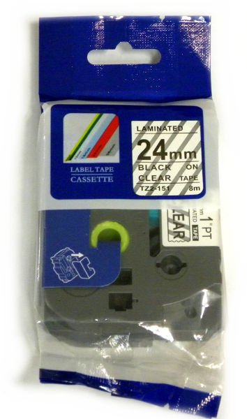 CINTA COMPATIBLE CTZ2-151 24mm x 8mts NEGRO / TRANSPARENTE