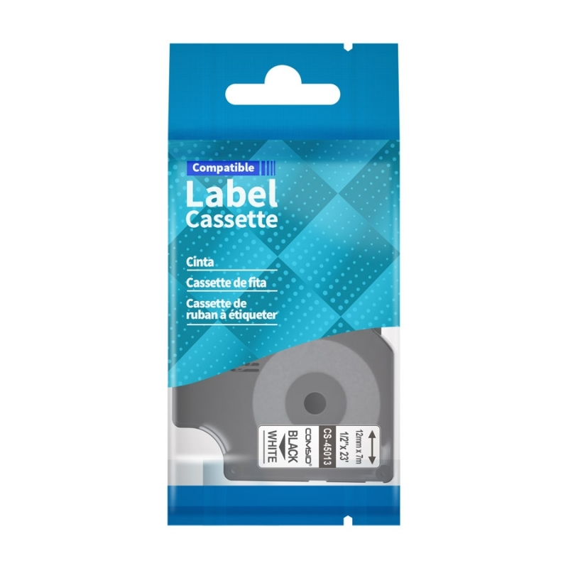 CINTA COMPATIBLE DM1 45013 12mm x 7m NEGRO / BLANCO