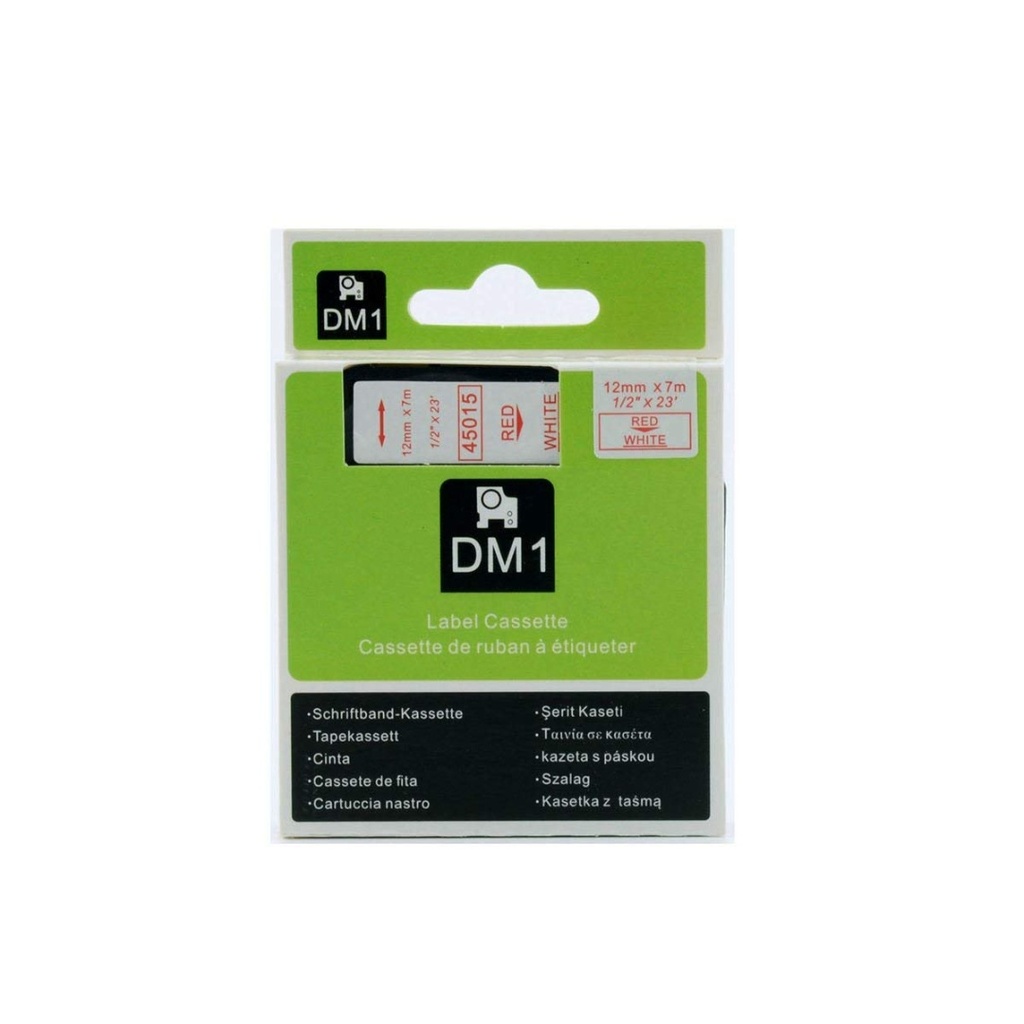 CINTA COMPATIBLE DM1 45015 12mm x 7m Rojo/Blanco