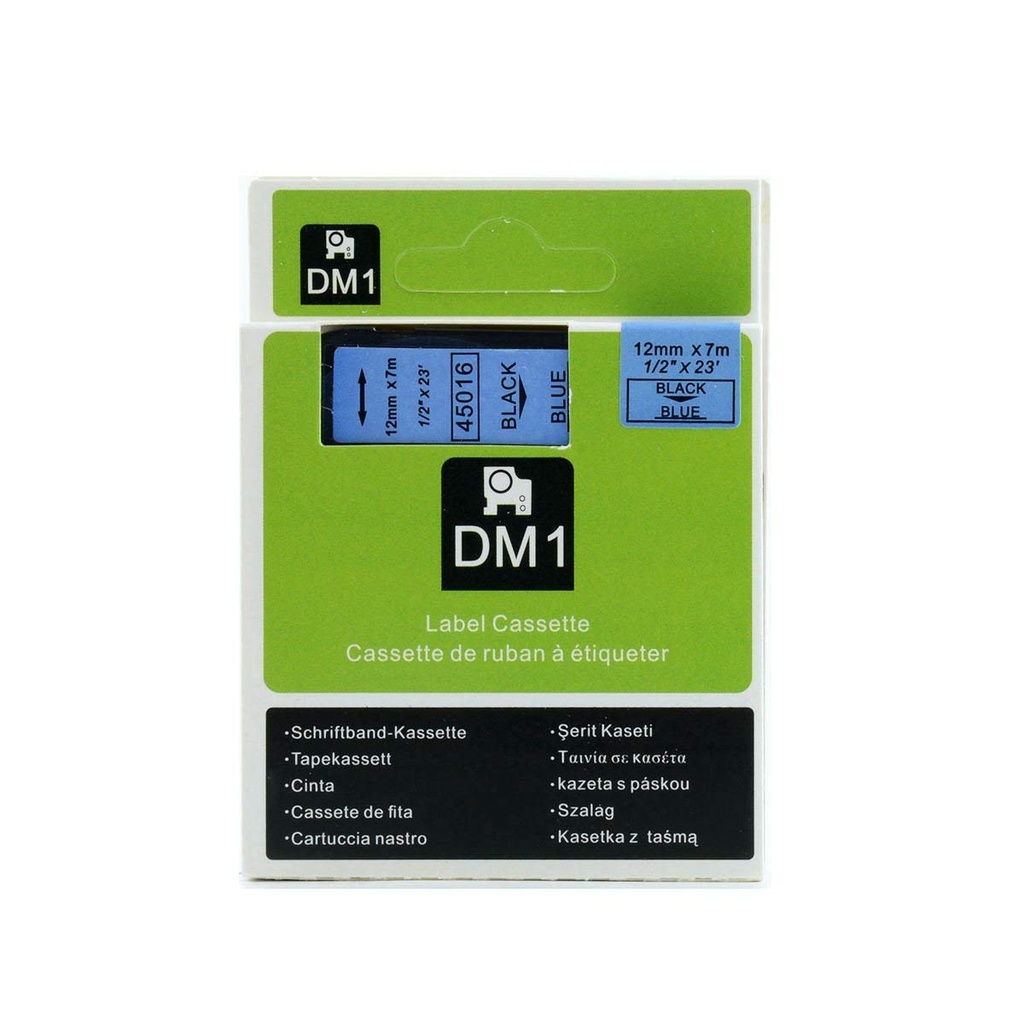 CINTA COMPATIBLE DM1 45016 12mm x 7m Negro/Azul
