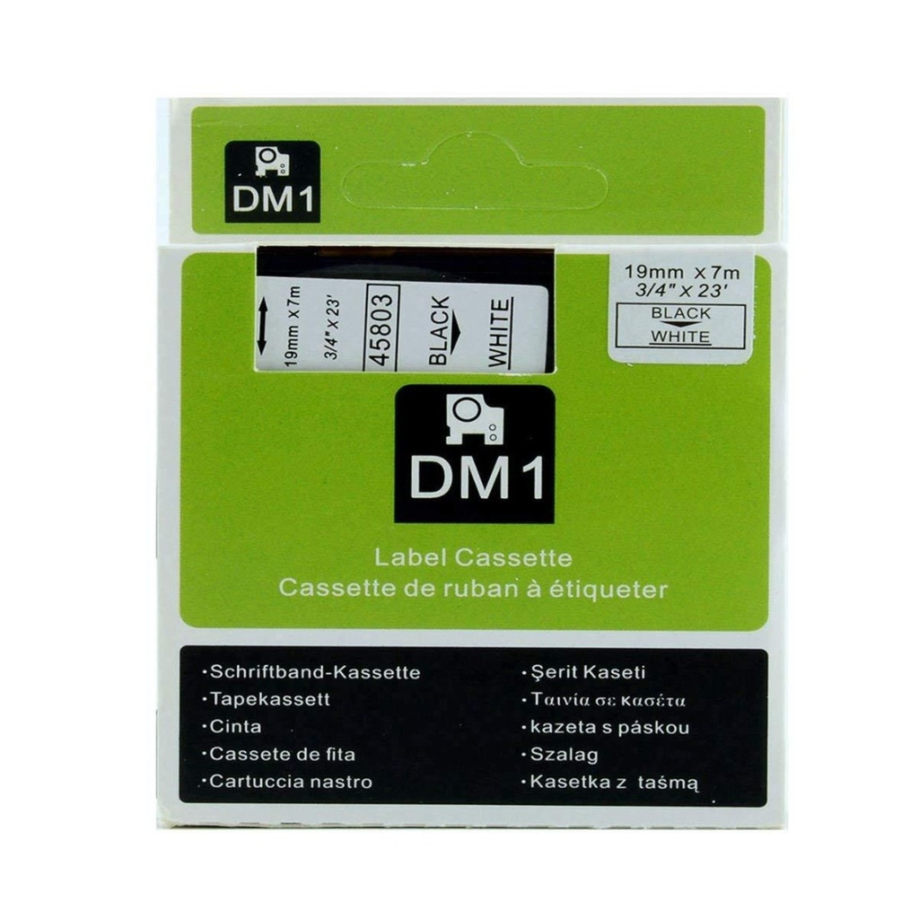 CINTA COMPATIBLE DM1 45803 19mm x 7m Negro/Blanco