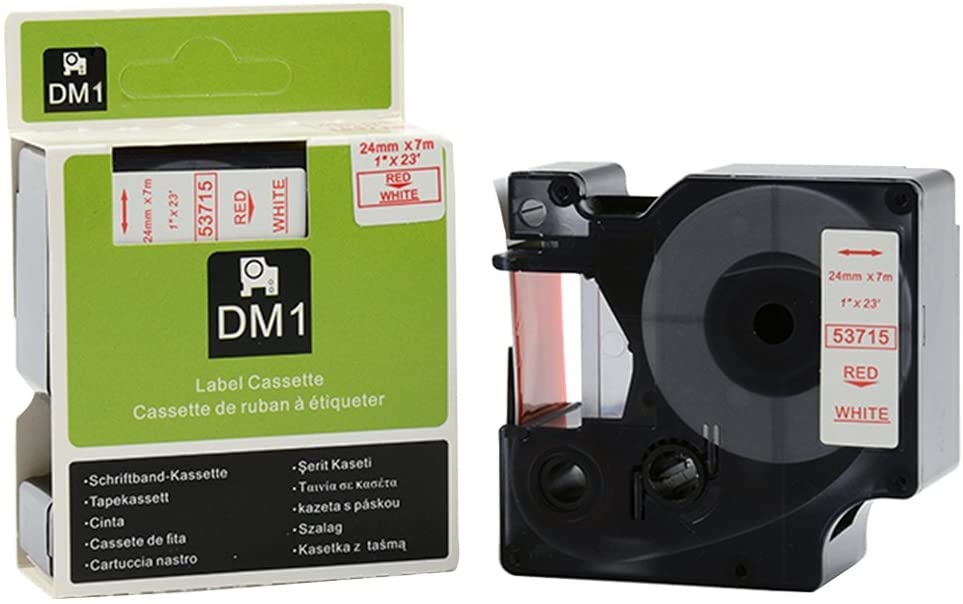 CINTA COMPATIBLE DM1 53715 24mm x 7m Rojo/Blanco