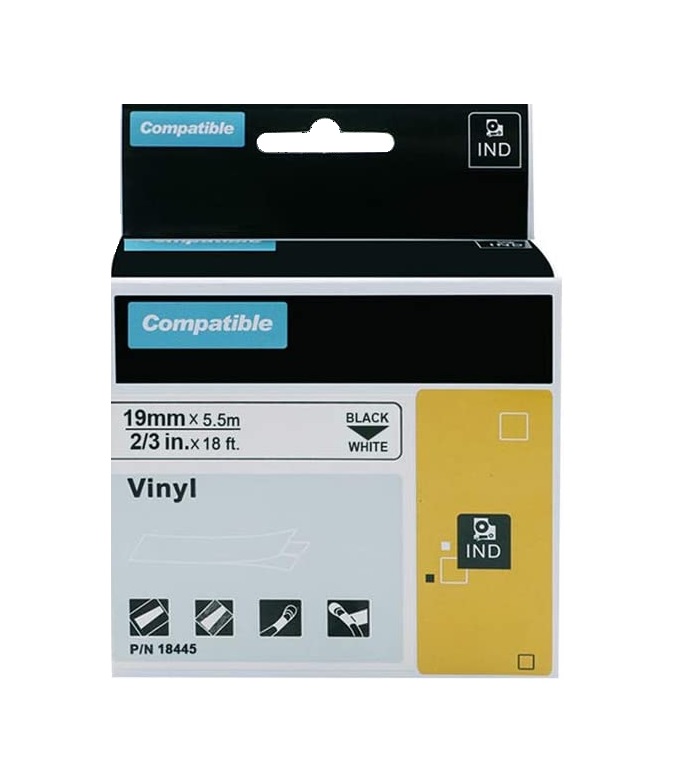 CINTA COMPATIBLE RHINO VINILO 18445 19mm x 5,5m NEGRO/BLANCO