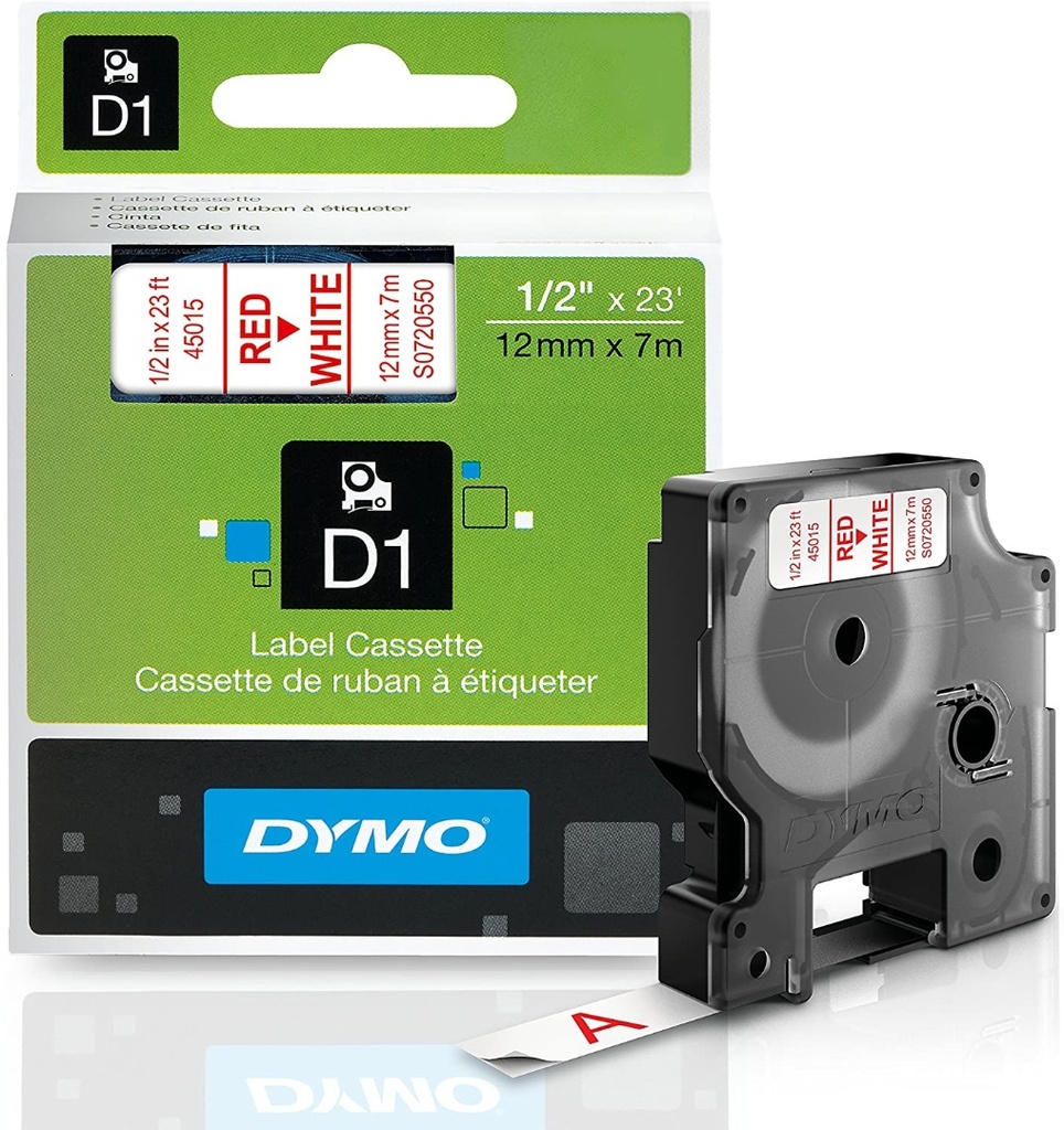 CINTA DYMO D1 45015 12mm x 7m ROJO/BLANCO