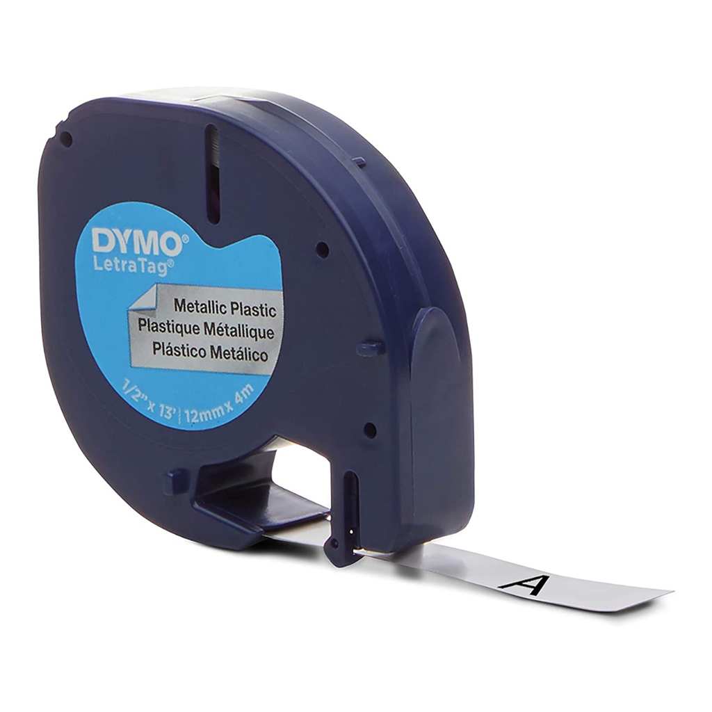 CINTA METALICA DYMO LETRATAG LT91338 12mm x 2m NEGRO/PLATA