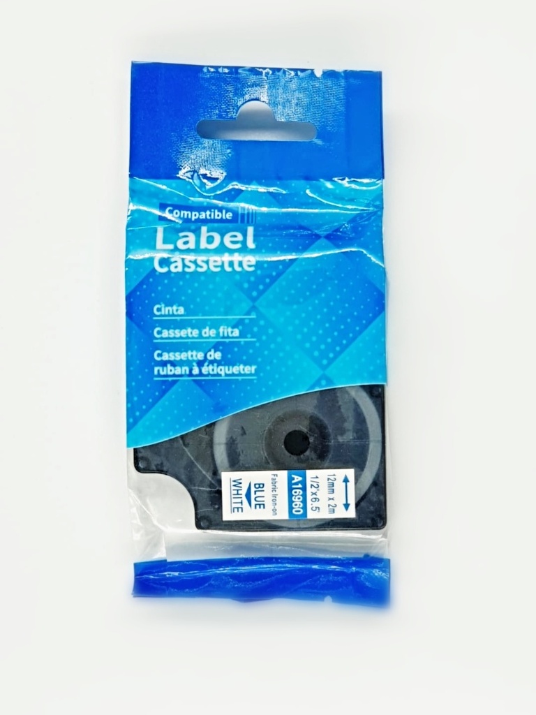 CINTA TEXTIL COMPATIBLE DM1 16960 12mmx2m AZUL/BLANCO