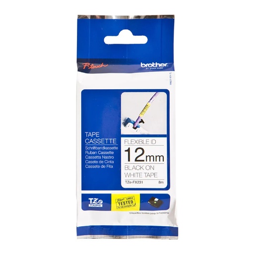 [70015TZFX231] CINTA BROTHER FLEXIBLE TZe-FX231 12mm x 8mts NEGRO/BLANCO