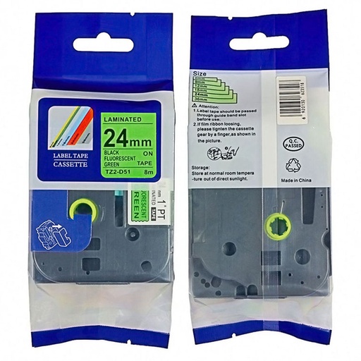 [700122D51] CINTA COMPATIBLE CTZ2-D51 24mm x 8mts NEGRO / VERDE FLUO