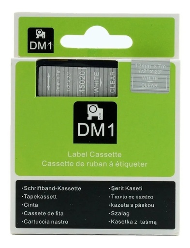 [70014DM145020] CINTA COMPATIBLE DM1 45020 12mm x 7m Blanco/Transparente