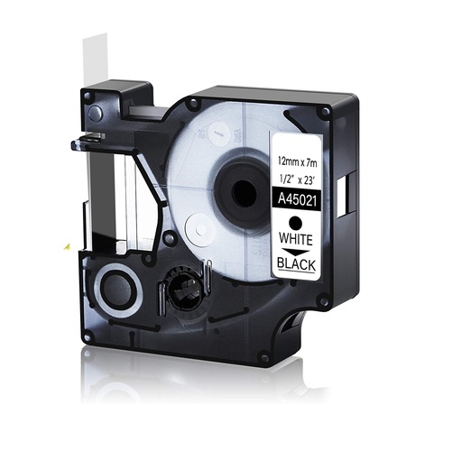 [70014DM145021] CINTA COMPATIBLE DM1 45021 12mm x 7m Blanco/Negro