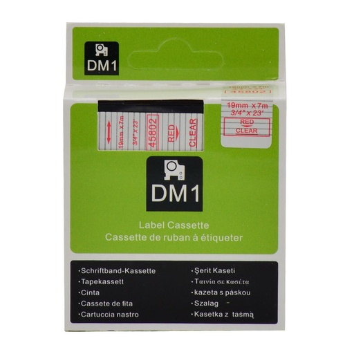 [70014DM145802] CINTA COMPATIBLE DM1 45802 19mm x 7m Rojo/Transparente