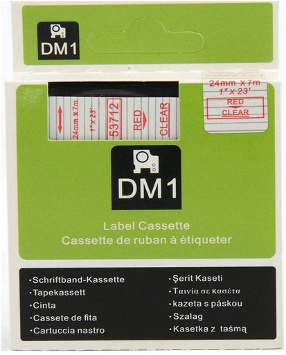 [70014DM153712] CINTA COMPATIBLE DM1 53712 24mm x 7m Rojo/Transparente
