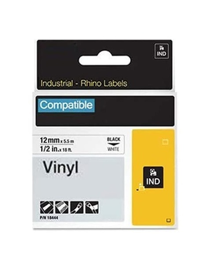 [70013C18444] CINTA COMPATIBLE RHINO VINILO C18444 12mm x 5,5m NEGRO/BLANCO
