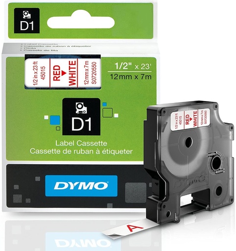 [70012D145015] CINTA DYMO D1 45015 12mm x 7m ROJO/BLANCO