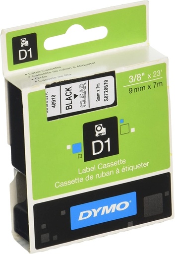 [70012D140910] CINTA DYMO D1 40910 9mm x 7m NEGRO/TRANSPARENTE