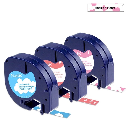 [CLT91331HB] Cinta Plástica Compatible CLT91331HB 12mmX4m Negro/Corazones