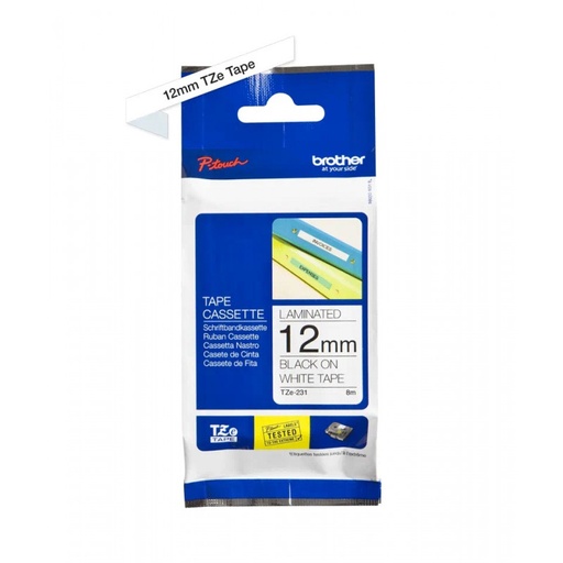 [70012TZS231] CINTA BROTHER TZ-S231 EXTRA FUERTE 12mm NEGRO/BLANCO