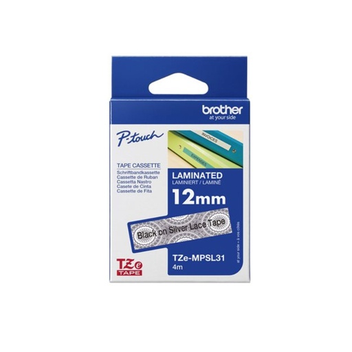 [TZEMPSL31] CINTA BROTHER TZe-MPSL31 12mm NEGRO/PLATEADO SATINADO